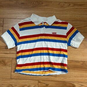 🌈 Vans Polo Long Haul Shirt Women XS Multicolor Cropped Logo Embroidered Skater